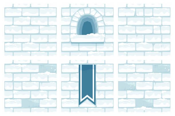 kreskówka snow brick wall collection, zestaw kwadratowych bezszwowych teł do projektowania zamku - fortified wall stone built structure backgrounds stock illustrations