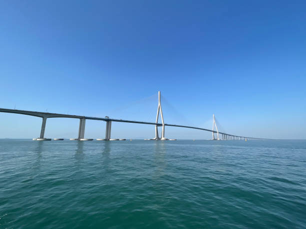 istock Incheon Bridge, blue sky seen from the sea 1692073819