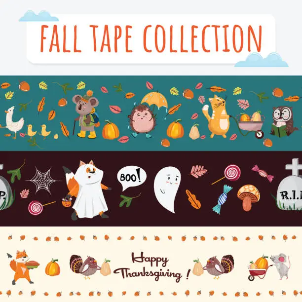 Vector illustration of Seamless pattern for fall tapes. Autumn collection of seamless pattern
