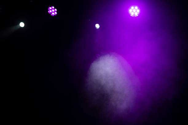 istock Stage lighting. Spotlights with colored lights on a stage. Artificial lighting. Black background and blur. 1692076767