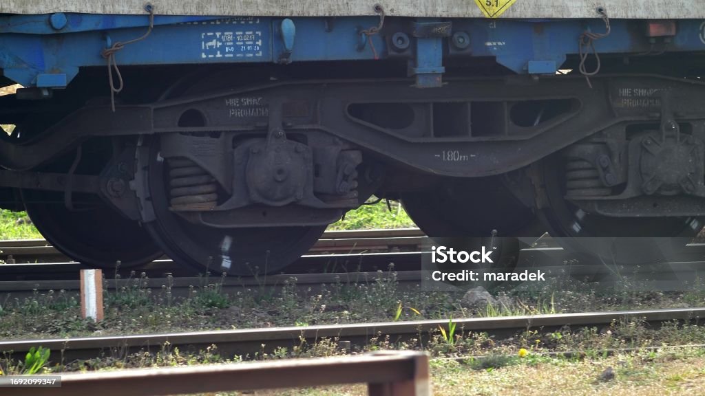 Freight Train A Rocking Freight Train Wheels Rolling Slowly On Railway Stock Photo - Download ...