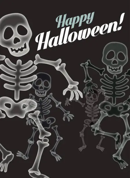 Vector illustration of Dancing Halloween Skeletons - Black and white