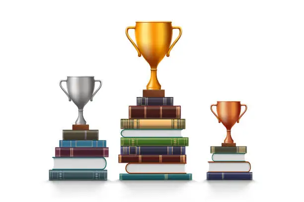 Vector illustration of Winner podium made from stacks of books.