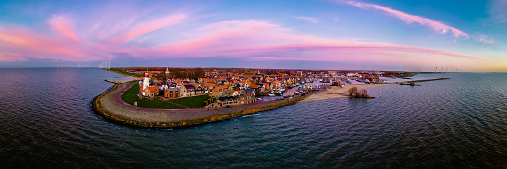 panoramic view at the Lighthouse of Urk Netherlands during sunset in the Netherlands in the evening