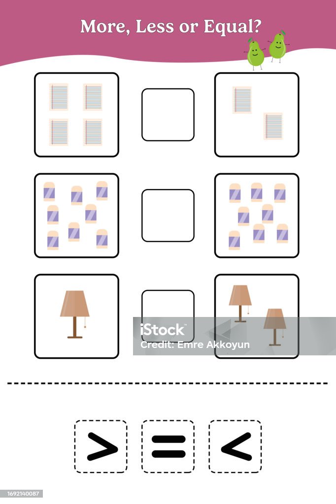 More Less Or Equal Educational Math Game For Kids Stock Illustration ...