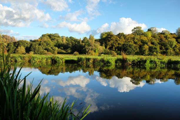Evening sun on the River Wey, Godalming, Surrey, during the Autumn
