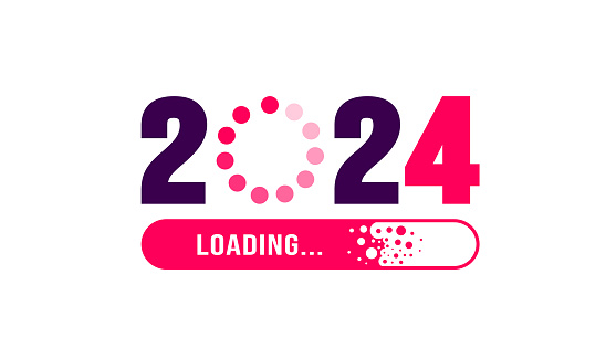 2024 loading bar Progress digital technology red background. happy new year 2024 loading bar. Start goal plan and strategy.