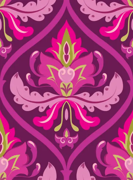 Vector illustration of Purple classic damask pattern.