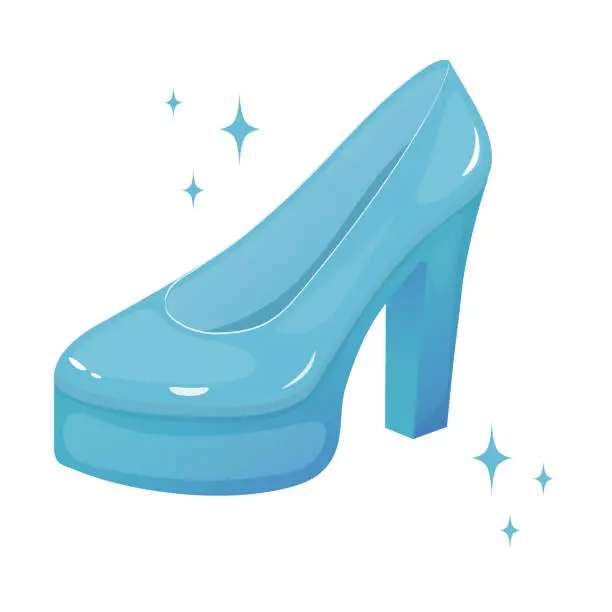 Vector illustration of Cinderella's blue shoe shines in cartoon style, vector illustration