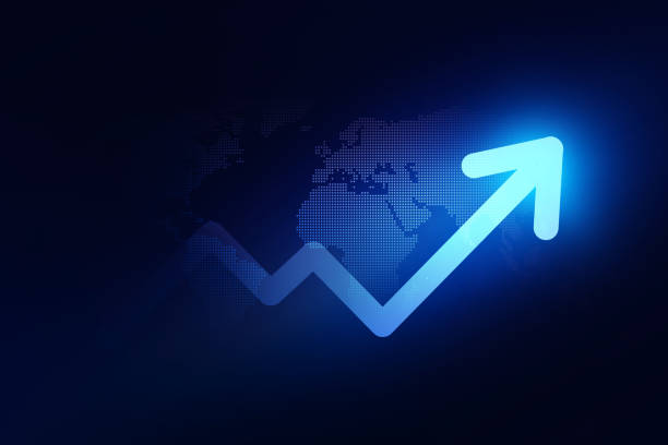 wykres wzrostu biznesu i strzałka sukcesu finansowego w górę. wykres rozwoju, zysk i inwestycje. - aspirations target graph arrow stock illustrations