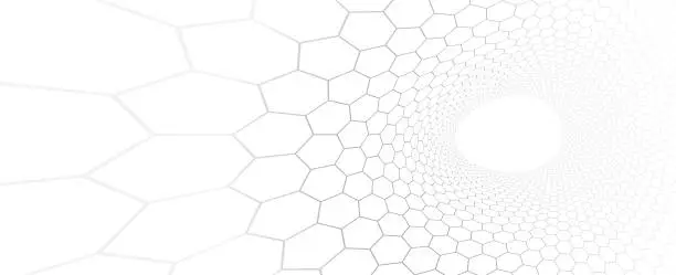 Vector illustration of Technology vector abstract background with hexagons mesh, 3D abstraction of nanotechnology and science, electronics and digital style, wire net dimensional perspective.