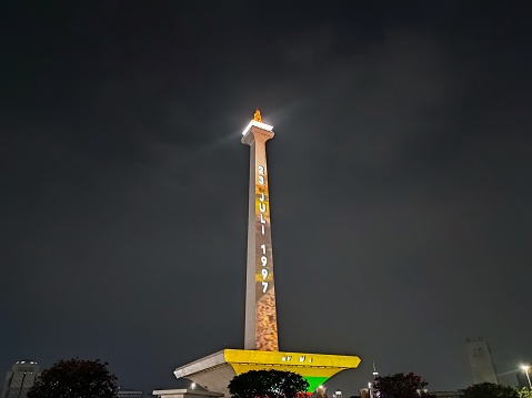 colorful Monas monument at night, Jakarta 9 September 2023