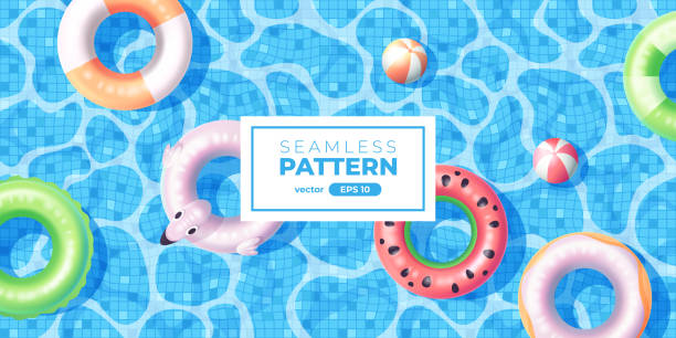 istock Summer swimming pool vector. Swim ring, Inflatable rubber circle, ball. Top view. Summer background. Banner or poster. Sale template. Simple cartoon design. Realistic water. 3d. Illustration eps10. 1692198874