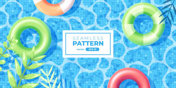 istock Summer swimming pool vector. Swim ring, Inflatable rubber circle, ball. Top view. Summer background. Banner or poster. Sale template. Simple cartoon design. Realistic water. 3d. Illustration eps10. 1692199446