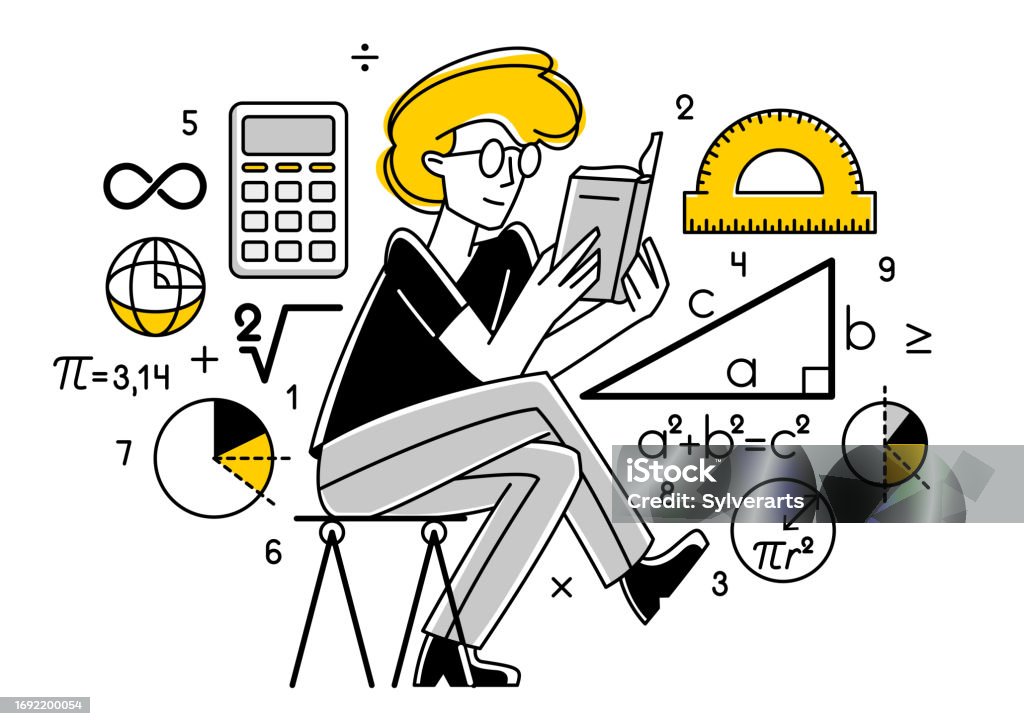 Mathematician Working Photo Mathematician Working On Some Theoretical Mathematics Vector Outline ...