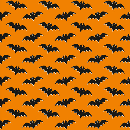 Black Bats On An Orange Background Seamless Pattern. Stock illustration