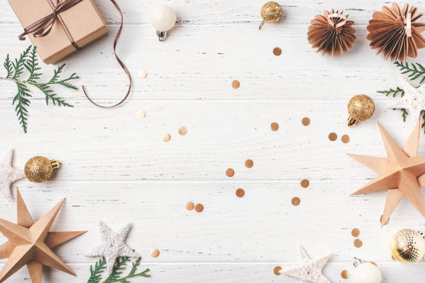 istock Festive Christmas background with gift box and Christmas decorations 1692205089