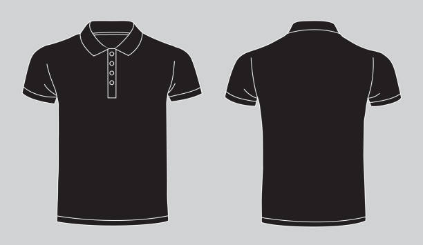 빈 검은 티셔츠 템플릿입니다. 전면 및 후면보기 - polo shirt t shirt shirt drawing stock illustrations