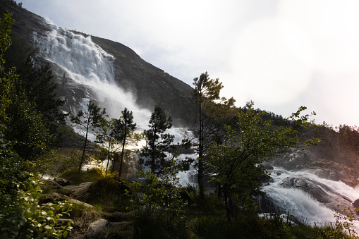 Pure and clean uncontaminated water from a mountain stream in slow motion