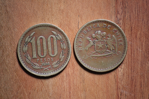 chile pesos money currency coins 100 chilean peso