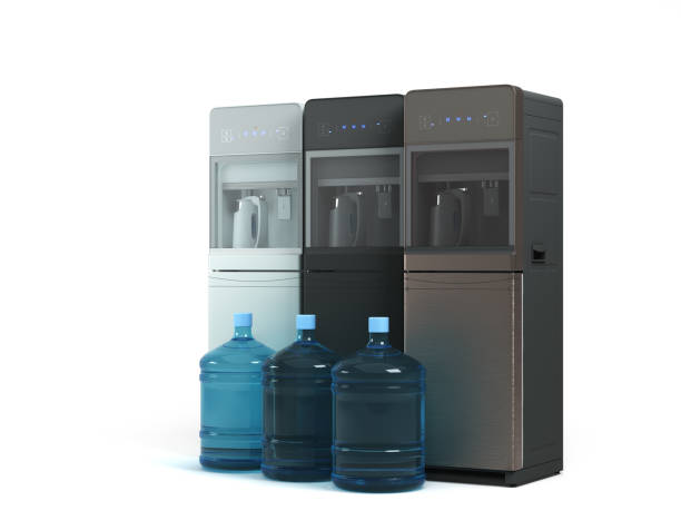 istock Modrn set of water cooler machine with whater bottels 3d render on white 1692234187