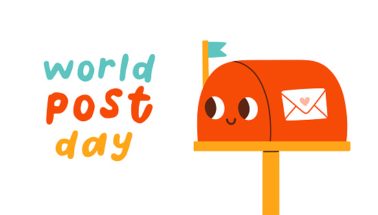 Post Day banner with post box (mail box) design vector illustration, World Post Day. Vector illustration