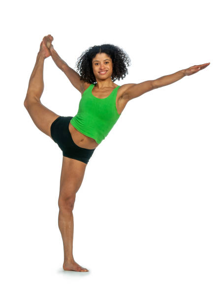 Rear view photo of woman practices seated yoga pose, focusing on deep stretching and promoting mindfulness against white studio background. Concept of beauty, mental health, concentration. Ad
