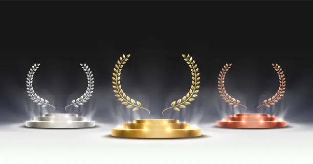 Vector illustration of Awards nomination name podium, awards golden prize event, first place, second place, third place, scene star ceremony. Vector illustration