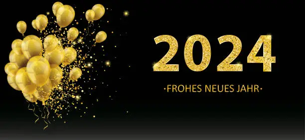 Vector illustration of German text Frohes Neues Jahr 2024, translate Happy New Year 2024. Eps 10 vector file.