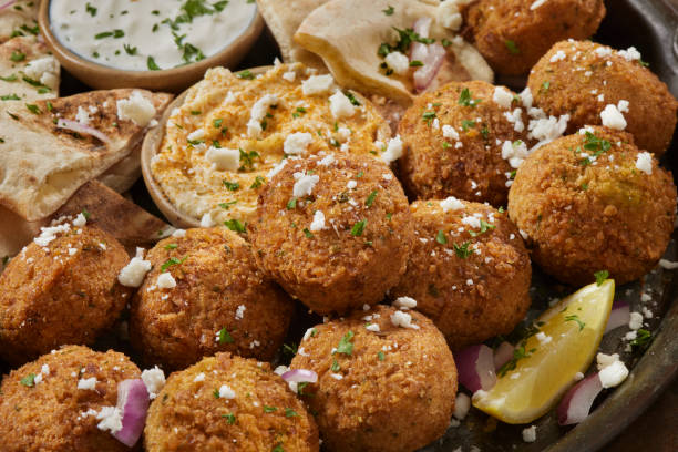 Falafel Platter with Tzatziki Sauce stock photo