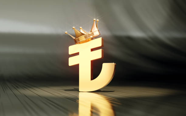 istock Sitting King Crown Turkish Lira Sign on Green Background 1692270626