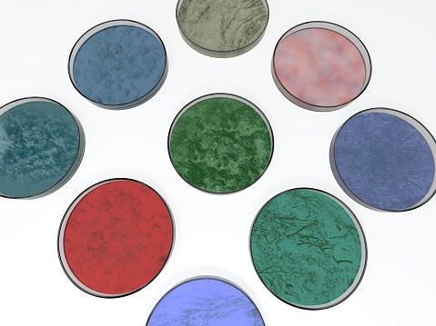 A 3D rendering of petri dishes on a light table