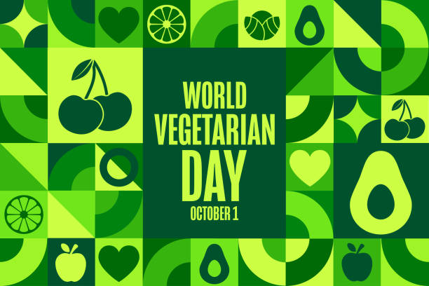 World Vegetarian Day. October 1. Holiday concept. Template for background, banner, card, poster with text inscription. Vector EPS10 illustration. World Vegetarian Day. October 1. Holiday concept. Template for background, banner, card, poster with text inscription. Vector EPS10 illustration World Vegetarian Day stock illustrations