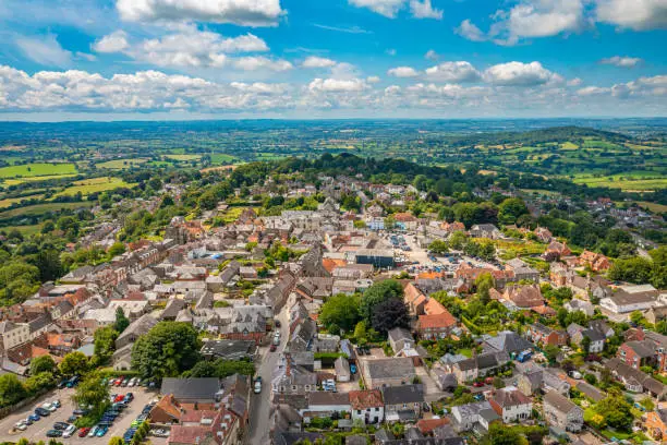 Aerial photo from a drone of Shaftesbury in the county of Dorset, UK.