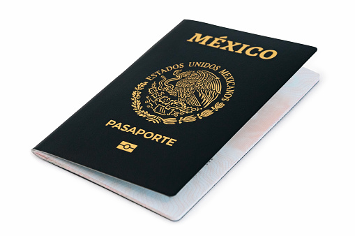 Mexican passport isolated side view on white background