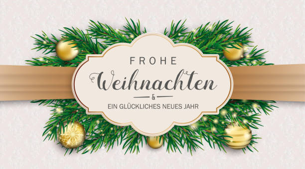 illustrazioni stock, clip art, cartoni animati e icone di tendenza di testo tedesco frohe weihnachten und ein glückliches neues jahr, tradurre buon natale e felice anno nuovo. file vettoriale eps 10. - deco decoration christmas christmas tree