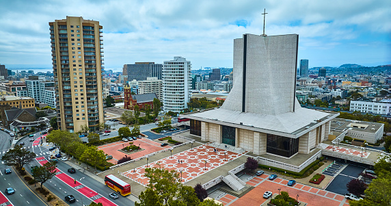 Image of Cathedral of Saint Mary of the Assumption Aerial with Cathedral Hill Tower and city skyline