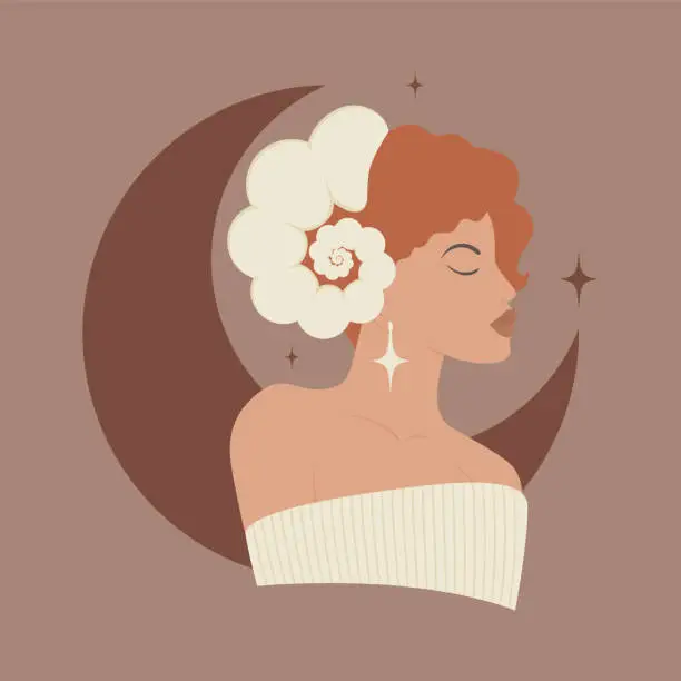 Vector illustration of Aries zodiac caucasian woman with white horns illustration