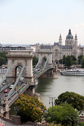 The Chain Bridge on the Danube River in Budapest