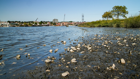 Norwalk,CT, USA - September 20, 2023: View in nice September sunny day near Veterans Park during low tide