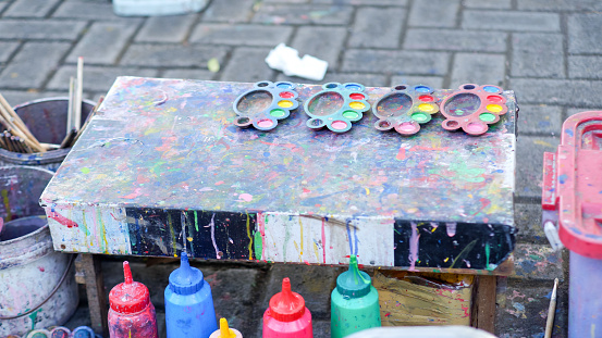 Set of street artist tools with several different colours for kids entertainment.