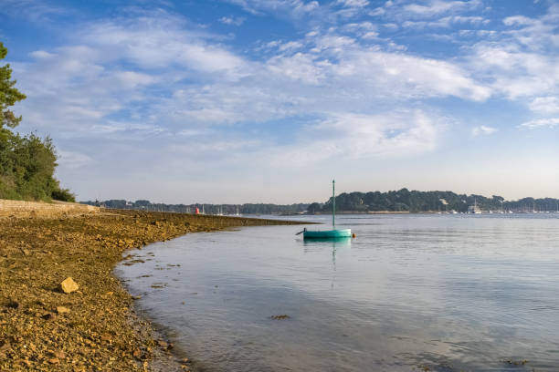Old sailing ship at the Ile-aux-Moines island, beautiful seascape in the Morbihan gulf, Brittany