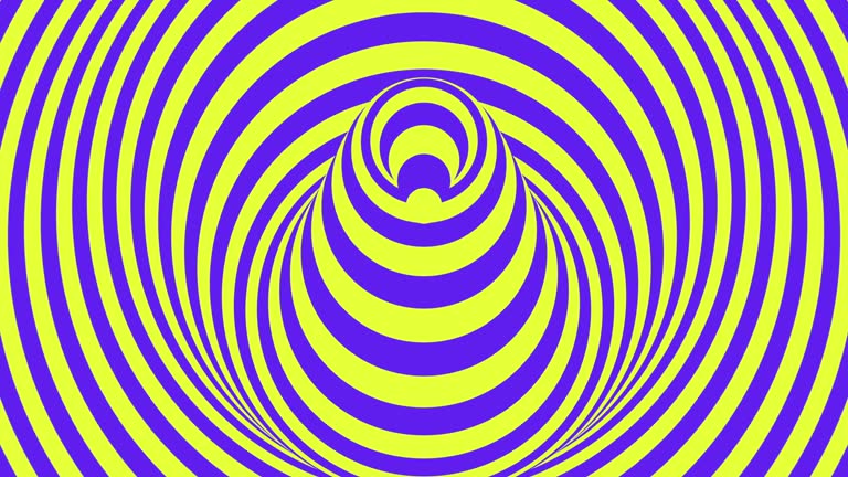 Spiral vortex dynamic blue and yellow lines creating a mesmerizing circular pattern