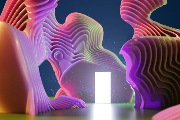 istock Blue curved swirl object and illuminated Portal 1692523995