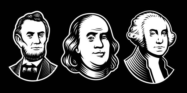 набор векторных иллюстраций линкольна вашингтона франклина - founding fathers stock illustrations