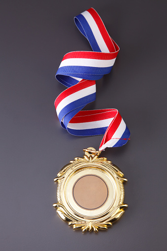 Second place silver medal with ribbon isolated on white.