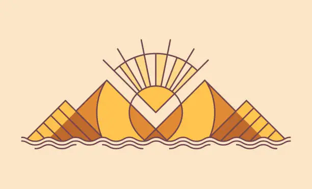 Vector illustration of Mountain Sun Nature Landscape Lines Sunset Design Element