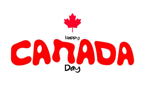 Vector illustration of Canada day lettering with maple leaf. Simple vector web banner.Day of Canada lettering stock illustration