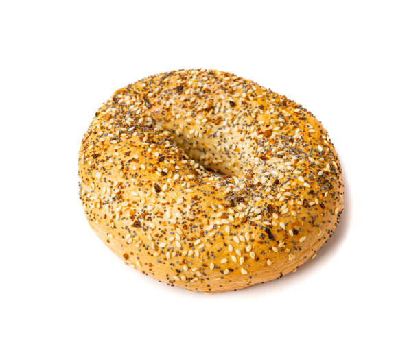 istock Bagel, Round Bread Bun, Wheat Bakery with Grains And Seeds for Breakfast, Plain Circle Bagel Bread 1692613281