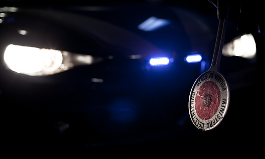 Padua, Italy - September 20, 2023. Italian Police in Padua during security activity in the night. Alfa Romeo \